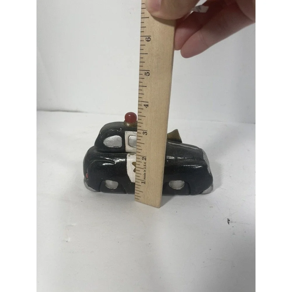 Vintage City Police Car Ceramic Ashtray Figurine Black Car Paperweight Top Opens